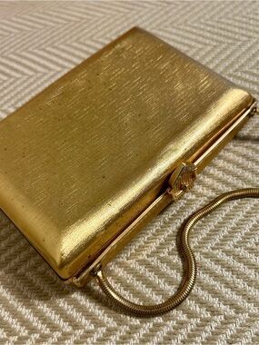 Gold Metallic Evening Clutch with Chain Handle